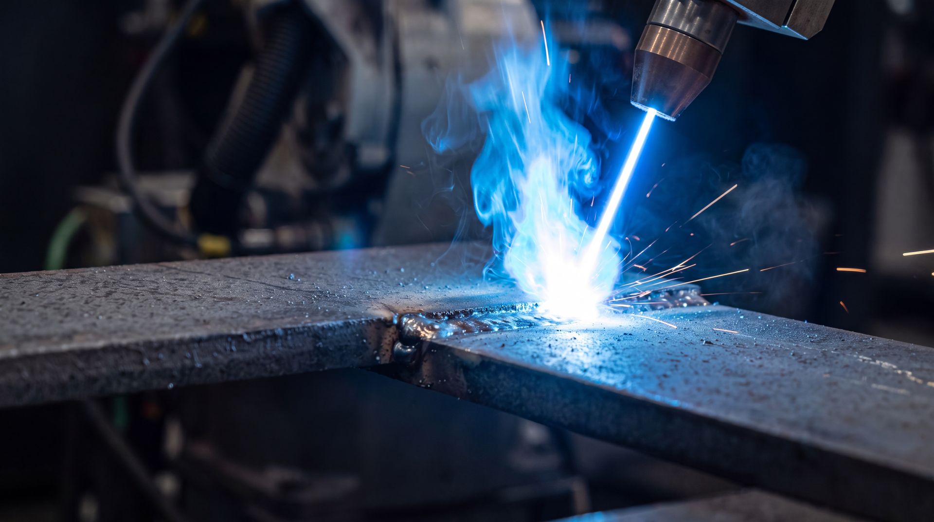 Plasma plume rising from a laser weld seam
